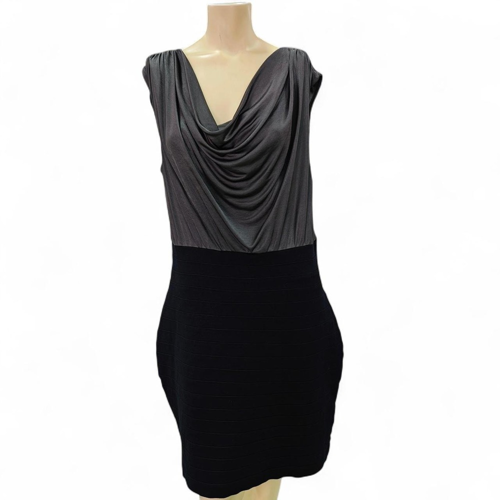 Express Womens Bodycon Dress Black Grey Cowl Neck Bandage Mini L